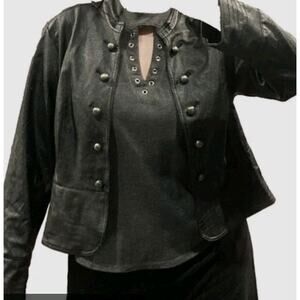 Moto Grunge Punk Black Faux Leather Cropped Open Jacket Size 12 Lined Fashion Bu